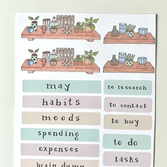 ✨handmade by me✨ may monthly headers plants bookshelf bullet journal stickers - Picture 4 of 10